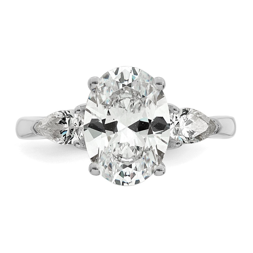 14kw 3ct Lab Grown Diamond VS+ F+ Oval/Pear Comp 3 Stone Eng Ring