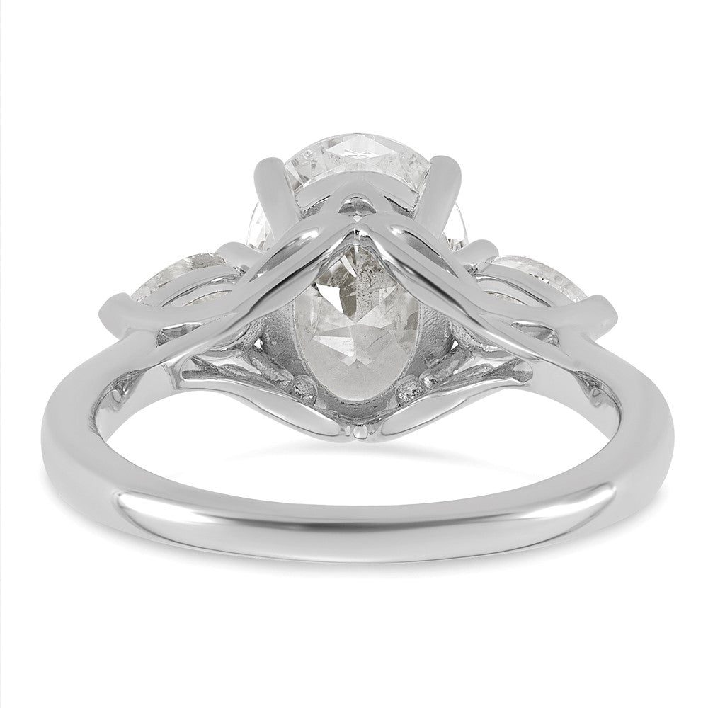 14kw 3ct Lab Grown Diamond VS+ F+ Oval/Pear Comp 3 Stone Eng Ring