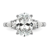 14kw 3 5/8ct Cert Lab Grown Dia VS+ F+ Oval/Pear Comp 3 Stone Eng Ring