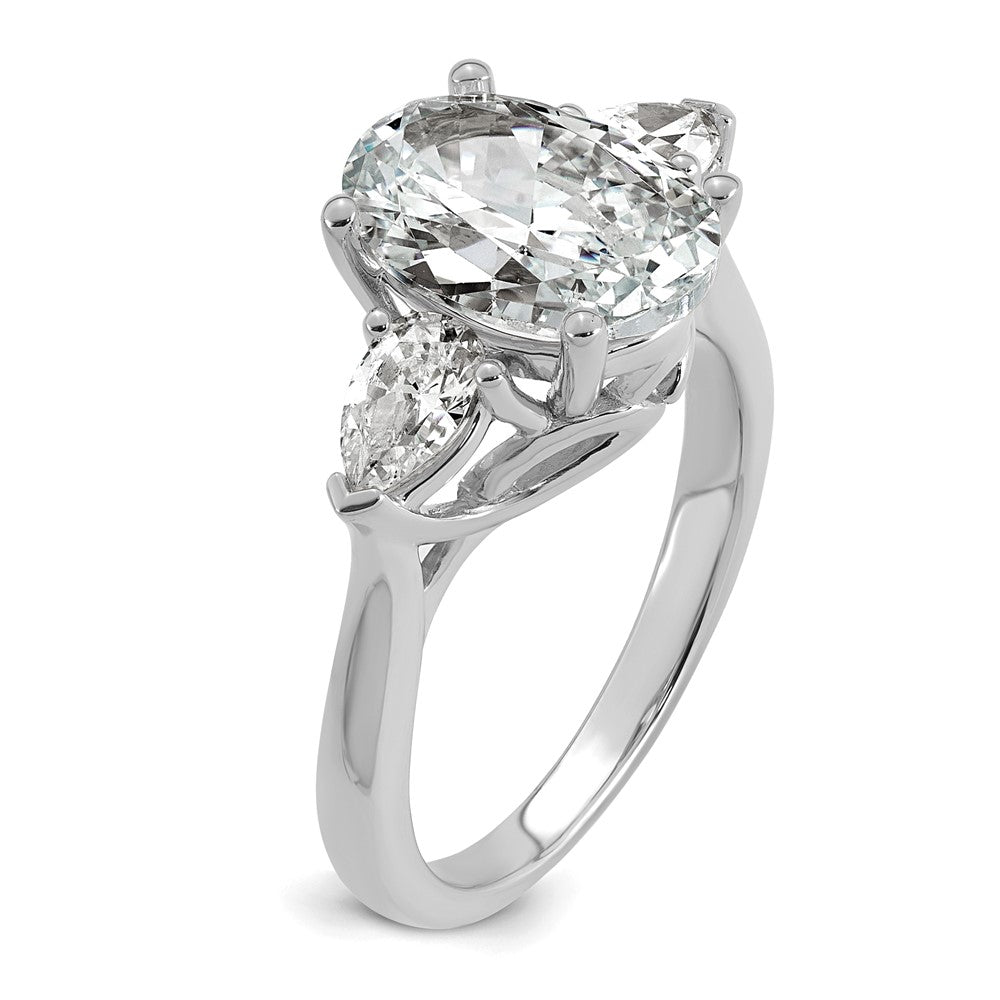 14kw 3 5/8ct Cert Lab Grown Dia VS+ F+ Oval/Pear Comp 3 Stone Eng Ring