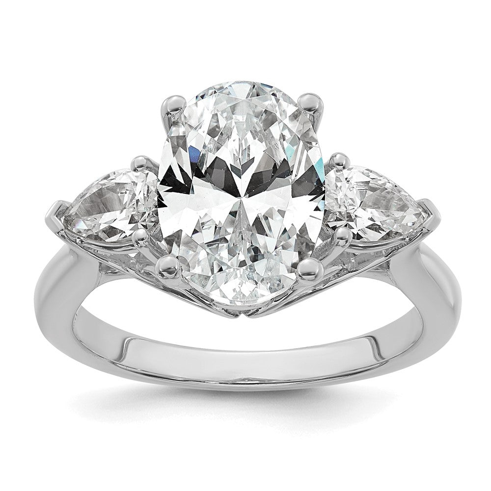 14kw 3 5/8ct Cert Lab Grown Dia VS+ F+ Oval/Pear Comp 3 Stone Eng Ring