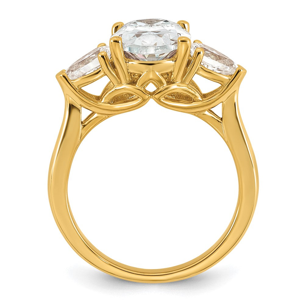 14k 3 5/8ct Cert Lab Grown Dia VS+ F+ Oval/Pear Comp 3 Stone Eng Ring