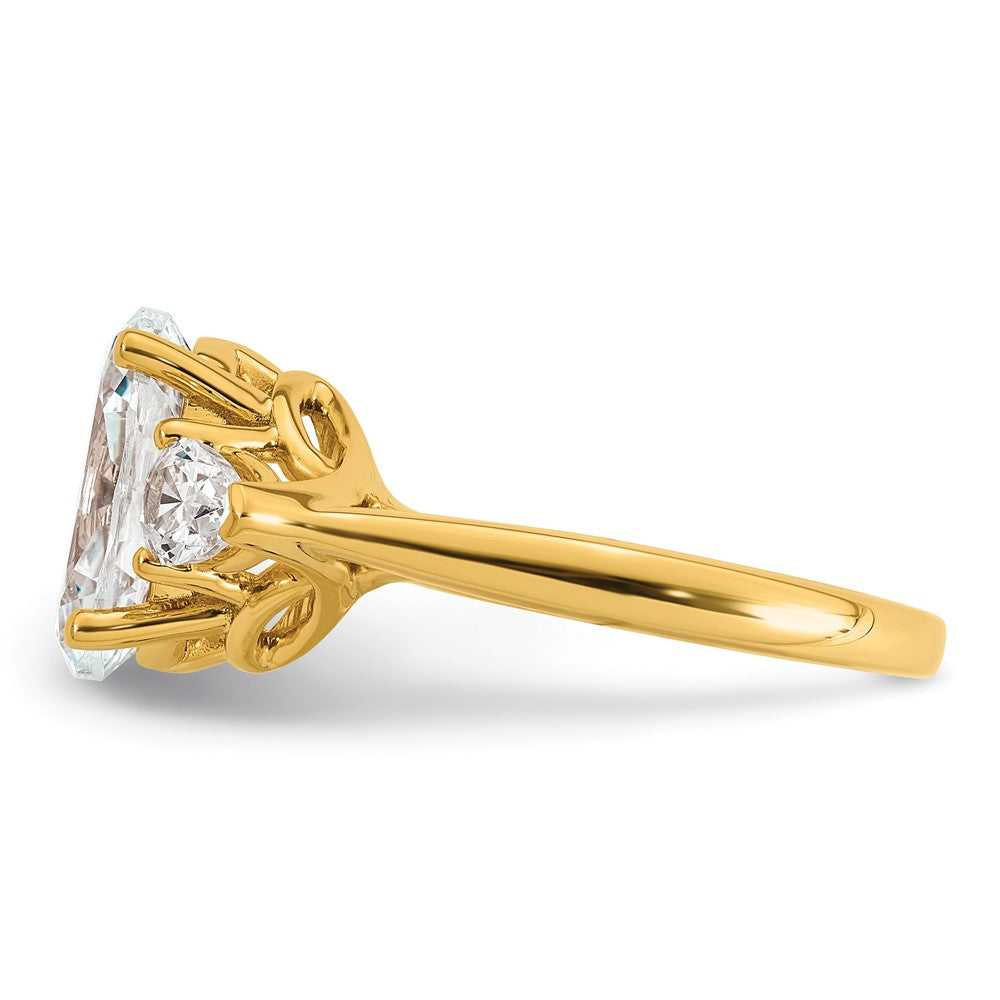 14k 3 5/8ct Cert Lab Grown Dia VS+ F+ Oval/Pear Comp 3 Stone Eng Ring
