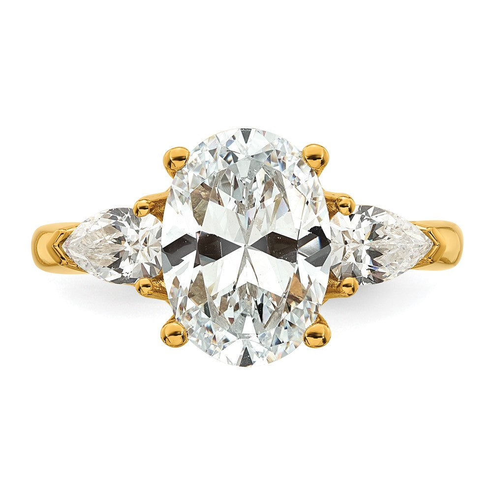 14k 3 5/8ct Cert Lab Grown Dia VS+ F+ Oval/Pear Comp 3 Stone Eng Ring