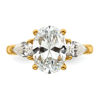 14k 3 5/8ct Cert Lab Grown Dia VS+ F+ Oval/Pear Comp 3 Stone Eng Ring