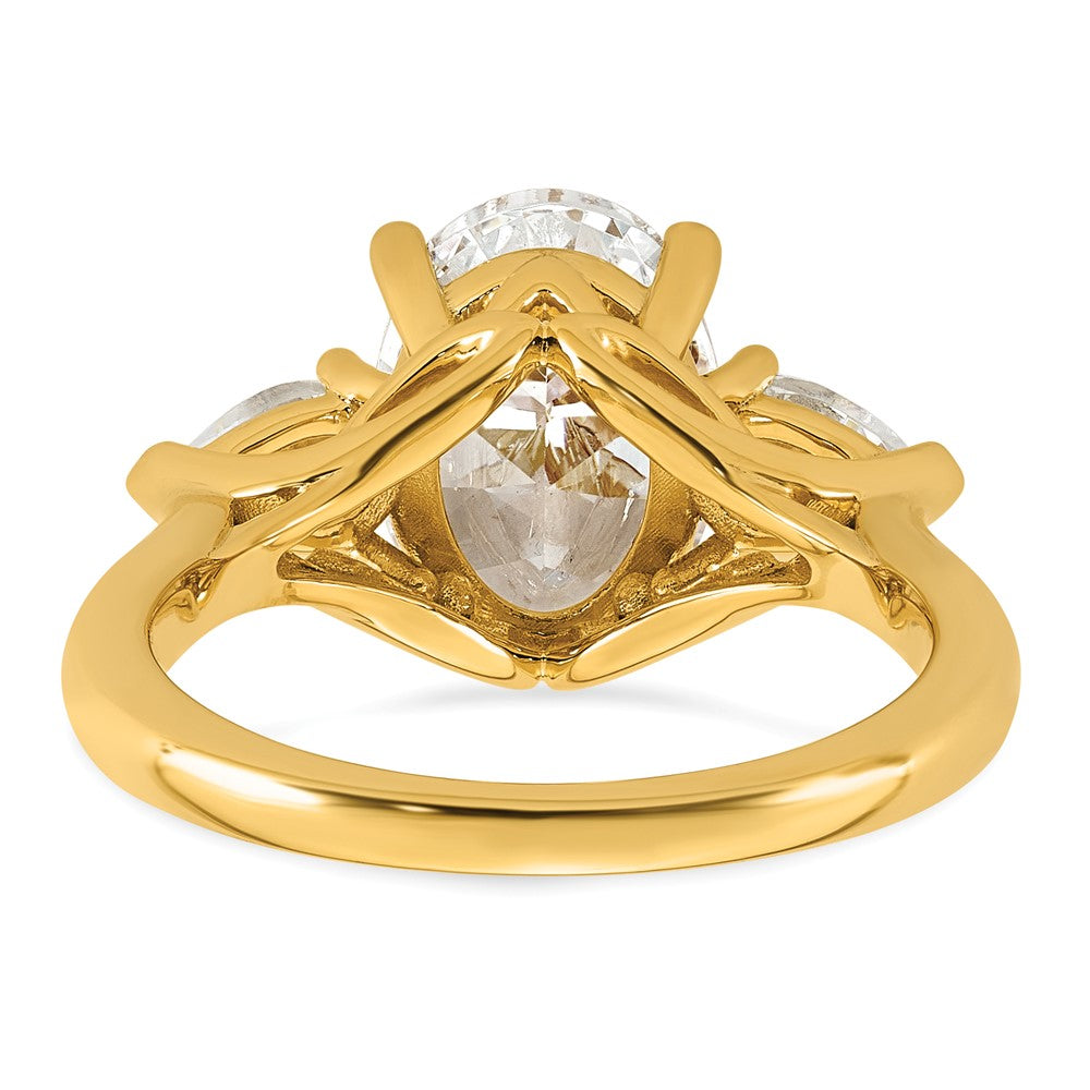 14k 3 5/8ct Cert Lab Grown Dia VS+ F+ Oval/Pear Comp 3 Stone Eng Ring