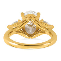 14k 3 5/8ct Cert Lab Grown Dia VS+ F+ Oval/Pear Comp 3 Stone Eng Ring