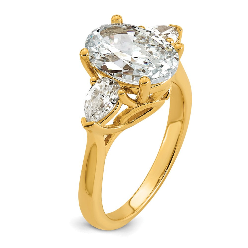 14k 3 5/8ct Cert Lab Grown Dia VS+ F+ Oval/Pear Comp 3 Stone Eng Ring