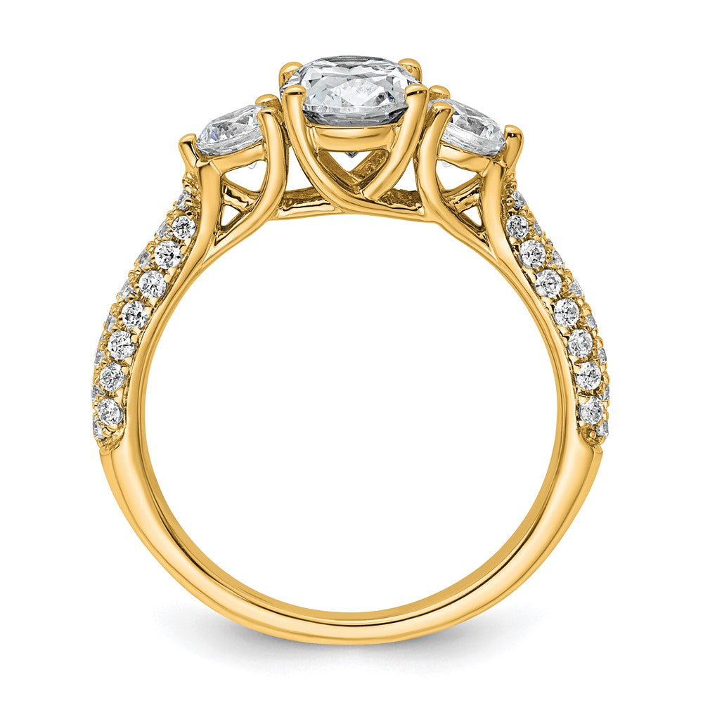 14k 3/4ct Lab Grown Diamond VS+ F+ Oval&Round S/M 3 Stone Eng Ring