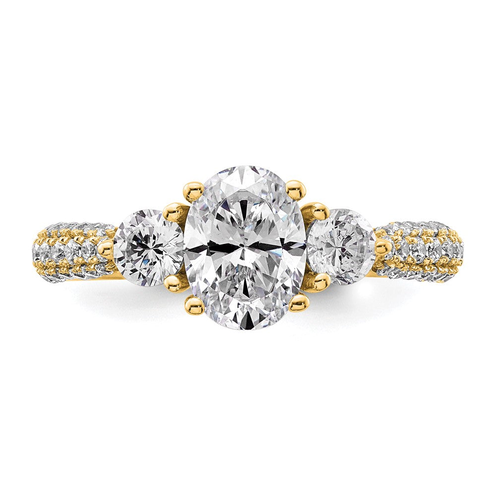 14k 3/4ct Lab Grown Diamond VS+ F+ Oval&Round S/M 3 Stone Eng Ring
