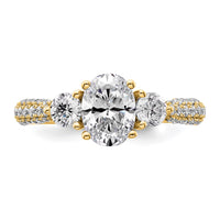 14k 3/4ct Lab Grown Diamond VS+ F+ Oval&Round S/M 3 Stone Eng Ring