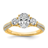 14k 3/4ct Lab Grown Diamond VS+ F+ Oval&Round S/M 3 Stone Eng Ring