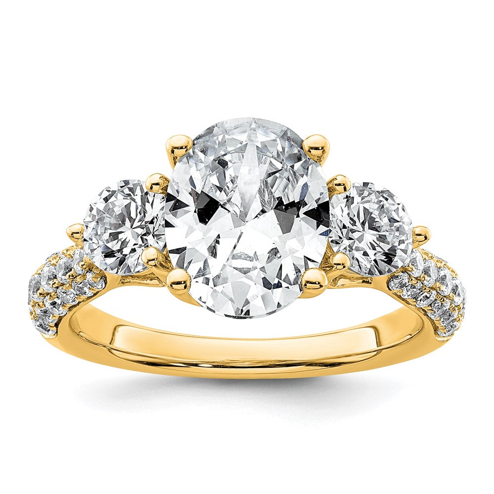 14k 1 1/5ct Lab Grown Diamond VS+ F+ Oval&Round S/M 3 Stone Eng Ring
