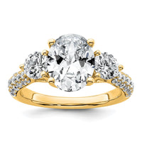 14k 1 1/5ct Lab Grown Diamond VS+ F+ Oval&Round S/M 3 Stone Eng Ring