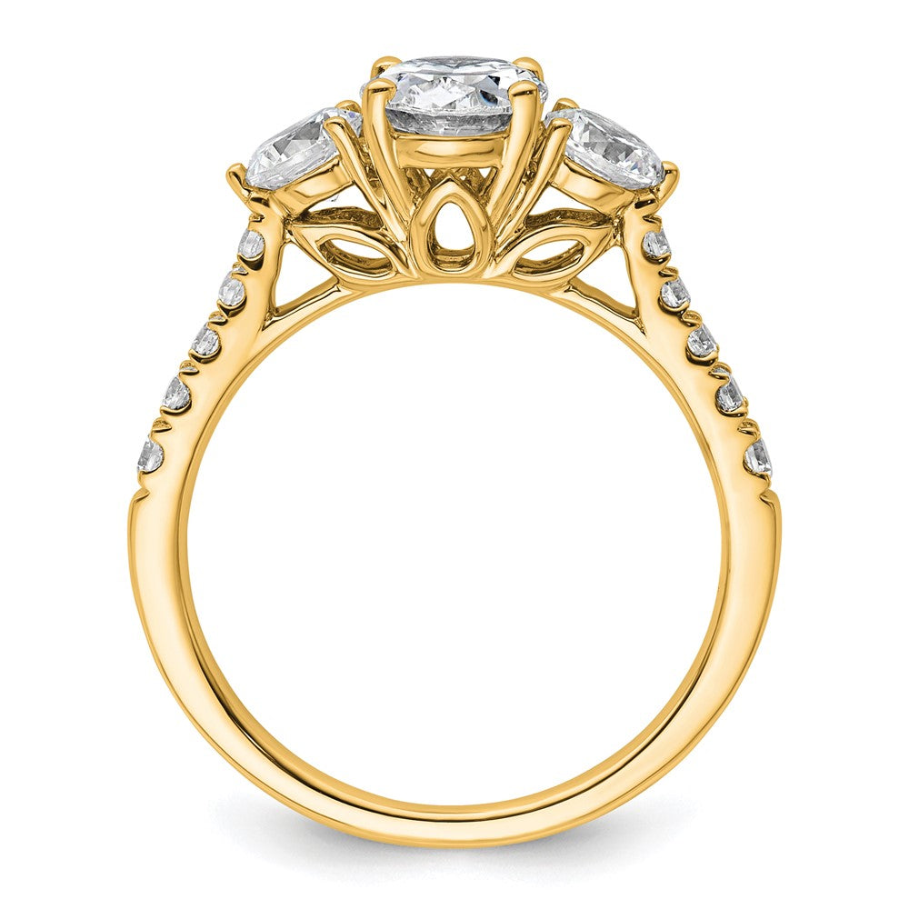 14k 3/4ct Lab Grown Diamond VS+ F+ Oval&Round S/M 3 Stone Eng Ring