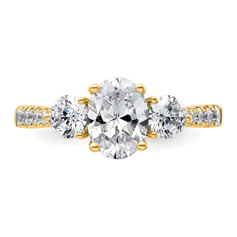 14k 3/4ct Lab Grown Diamond VS+ F+ Oval&Round S/M 3 Stone Eng Ring