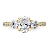14k 3/4ct Lab Grown Diamond VS+ F+ Oval&Round S/M 3 Stone Eng Ring