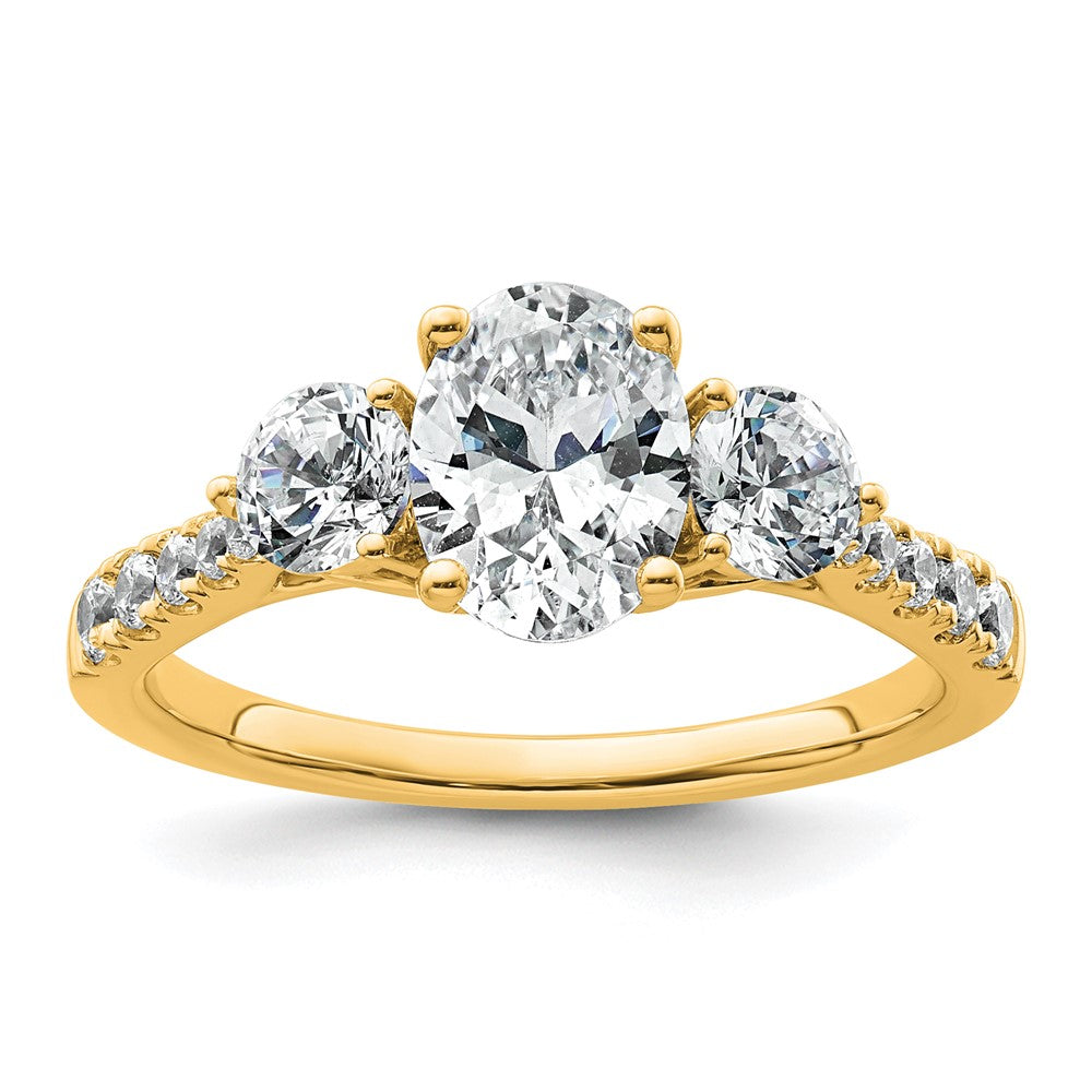 14k 3/4ct Lab Grown Diamond VS+ F+ Oval&Round S/M 3 Stone Eng Ring