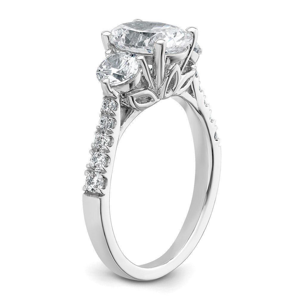 14kw 1ct Lab Grown Diamond VS+ F+ Oval&Round S/M 3 Stone Eng Ring