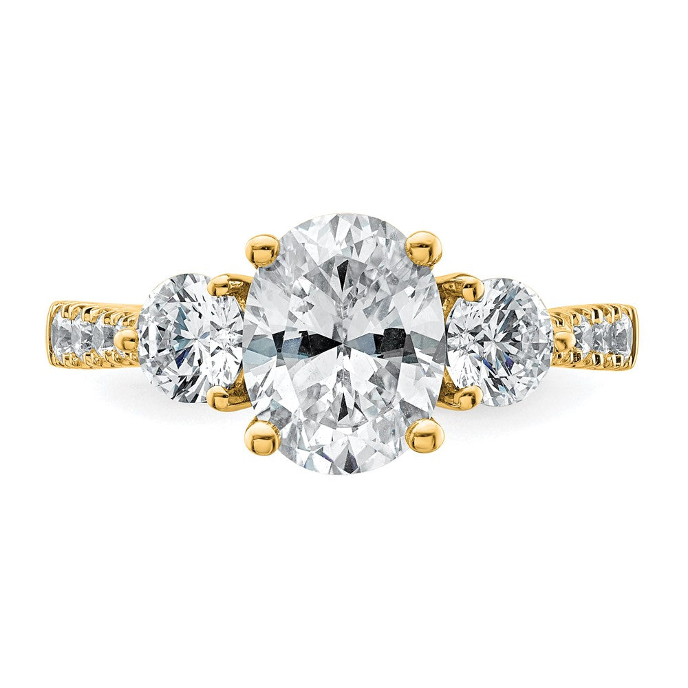 14k 1ct Lab Grown Diamond VS+ F+ Oval&Round S/M 3 Stone Eng Ring