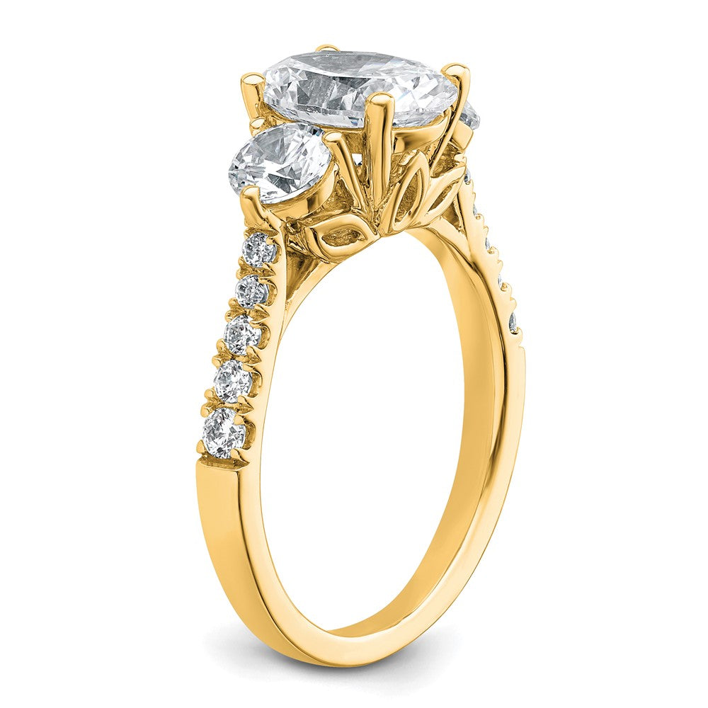 14k 1ct Lab Grown Diamond VS+ F+ Oval&Round S/M 3 Stone Eng Ring
