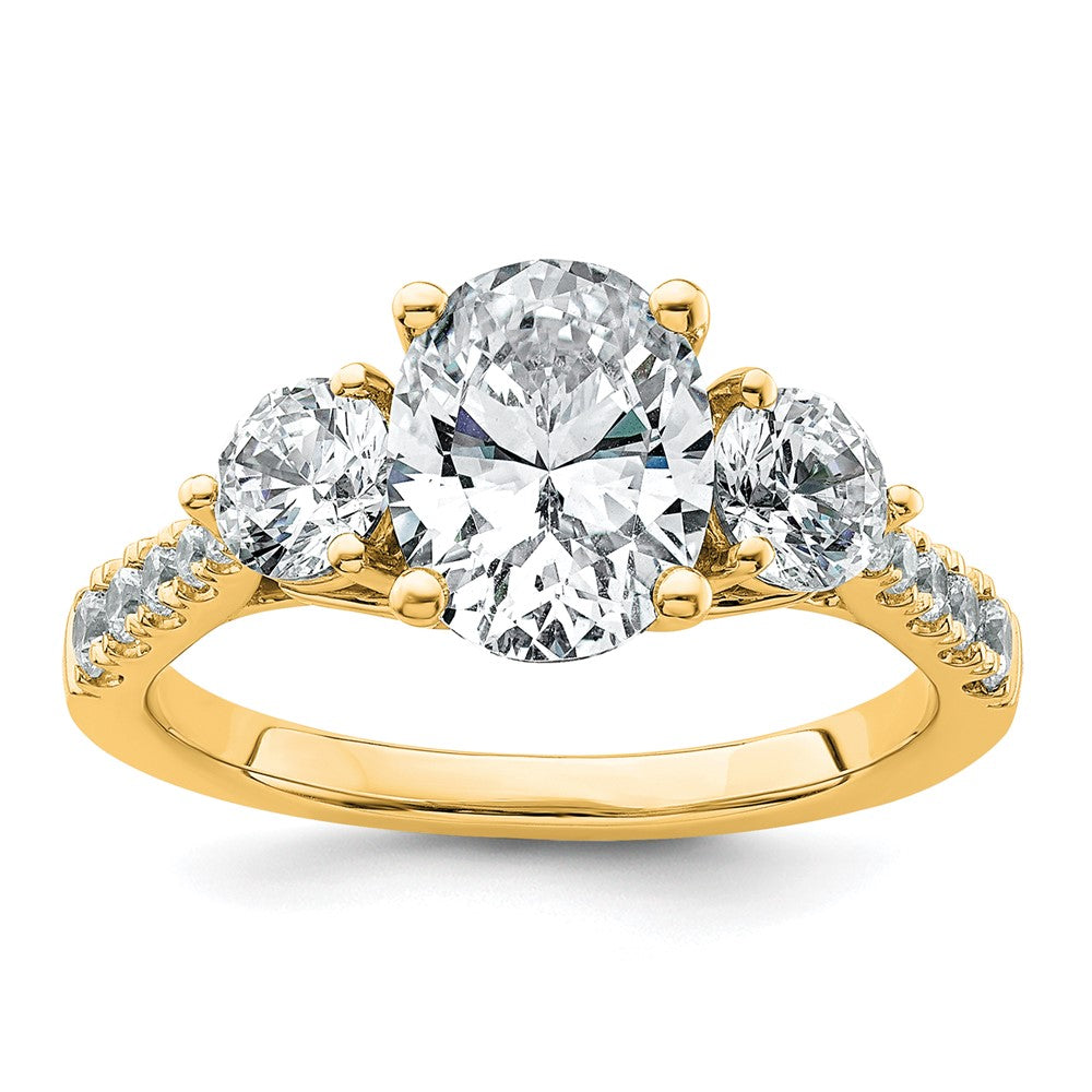 14k 1ct Lab Grown Diamond VS+ F+ Oval&Round S/M 3 Stone Eng Ring