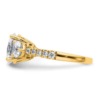 14k 1 1/4ct Lab Grown Diamond VS+ F+ Oval&Round S/M 3 Stone Eng Ring