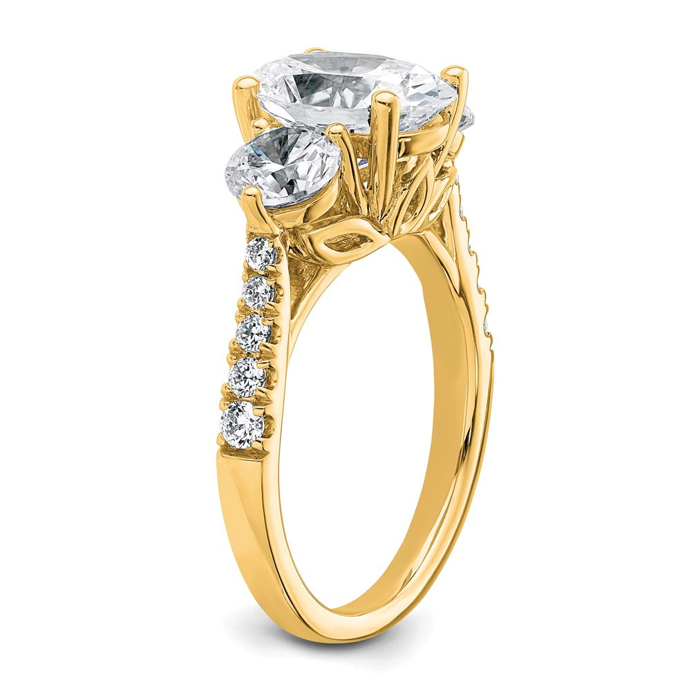 14k 1 1/4ct Lab Grown Diamond VS+ F+ Oval&Round S/M 3 Stone Eng Ring