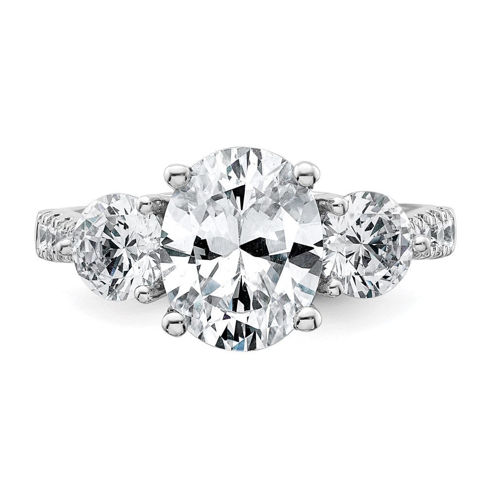 14kw 3 1/4ct Cert Lab Grown Dia VS+ F+ Oval&Round Comp 3 Stone Eng Ring