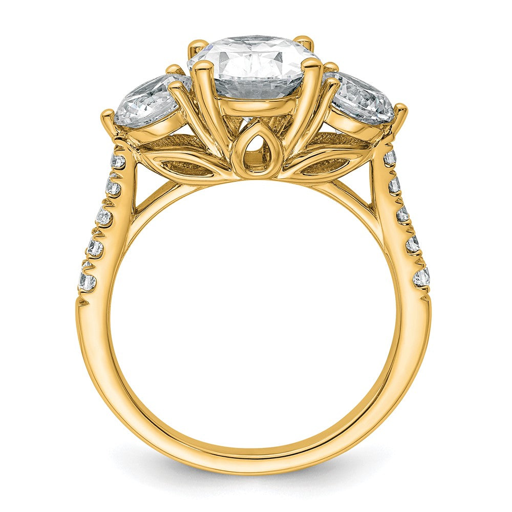 14k 3 1/4ct Cert Lab Grown Dia VS+ F+ Oval&Round Comp 3 Stone Eng Ring