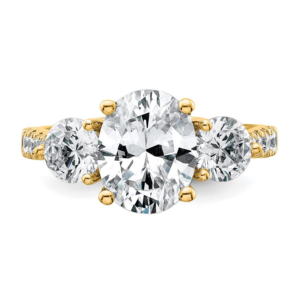 14k 3 1/4ct Cert Lab Grown Dia VS+ F+ Oval&Round Comp 3 Stone Eng Ring