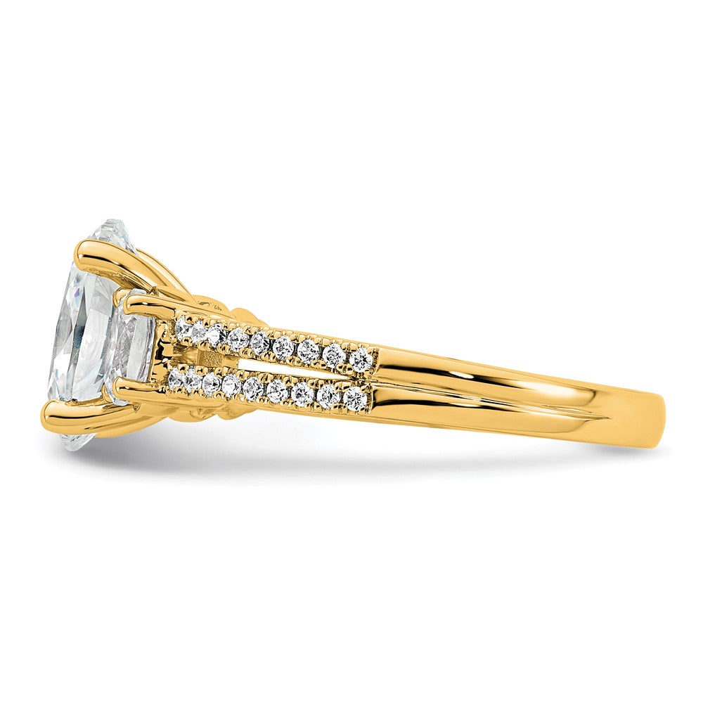 14k 2 5/8ct Cert Lab Grown Diamond VS+ F+ Oval Comp 3 Stone Eng Ring