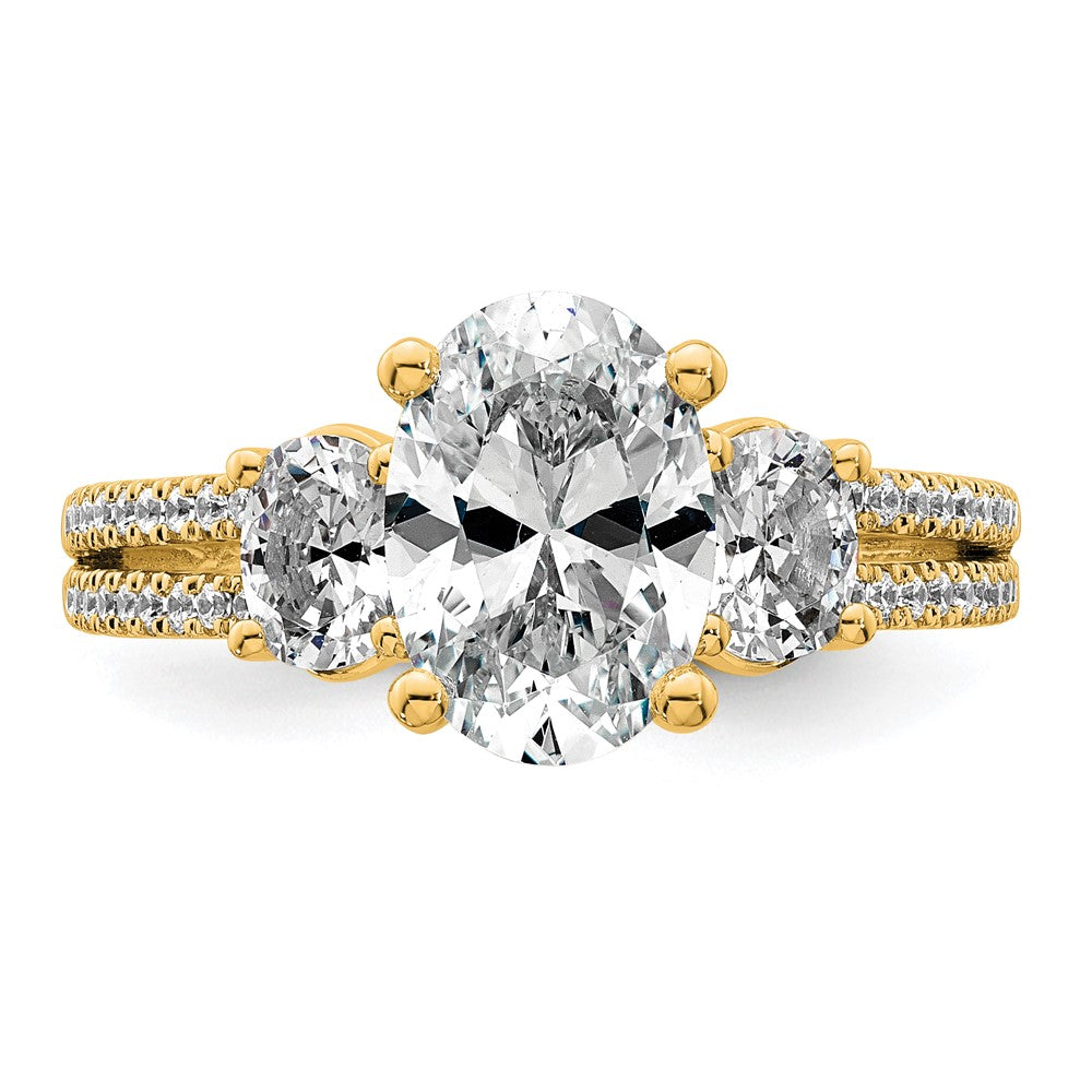 14k 2 5/8ct Cert Lab Grown Diamond VS+ F+ Oval Comp 3 Stone Eng Ring