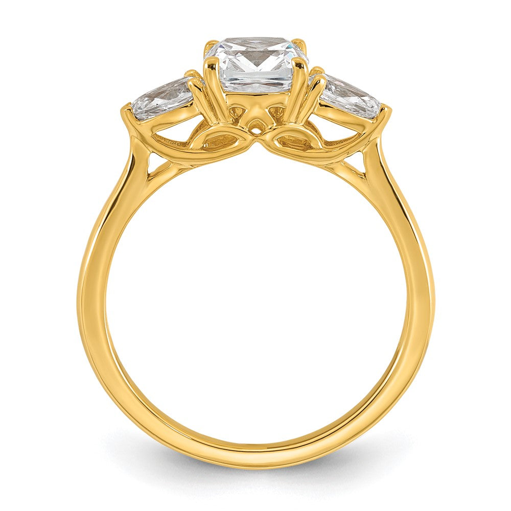 14k 1 3/8ct Lab Grown Diamond VS+ F+ Comp Cushion&Pear 3 Stone Eng Ring