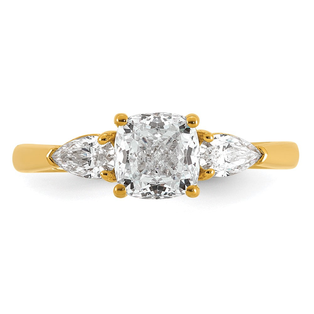 14k 1 3/8ct Lab Grown Diamond VS+ F+ Comp Cushion&Pear 3 Stone Eng Ring