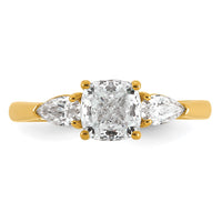 14k 1 3/8ct Lab Grown Diamond VS+ F+ Comp Cushion&Pear 3 Stone Eng Ring