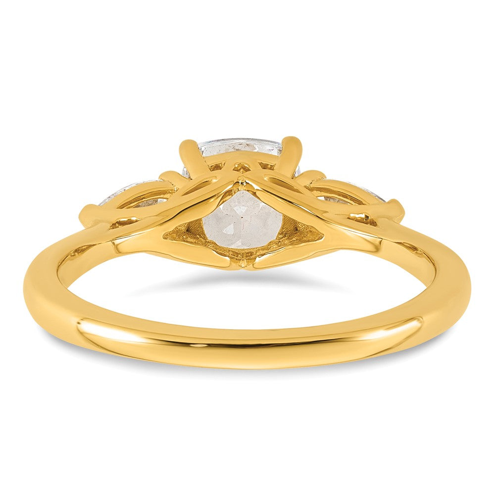14k 1 3/8ct Lab Grown Diamond VS+ F+ Comp Cushion&Pear 3 Stone Eng Ring