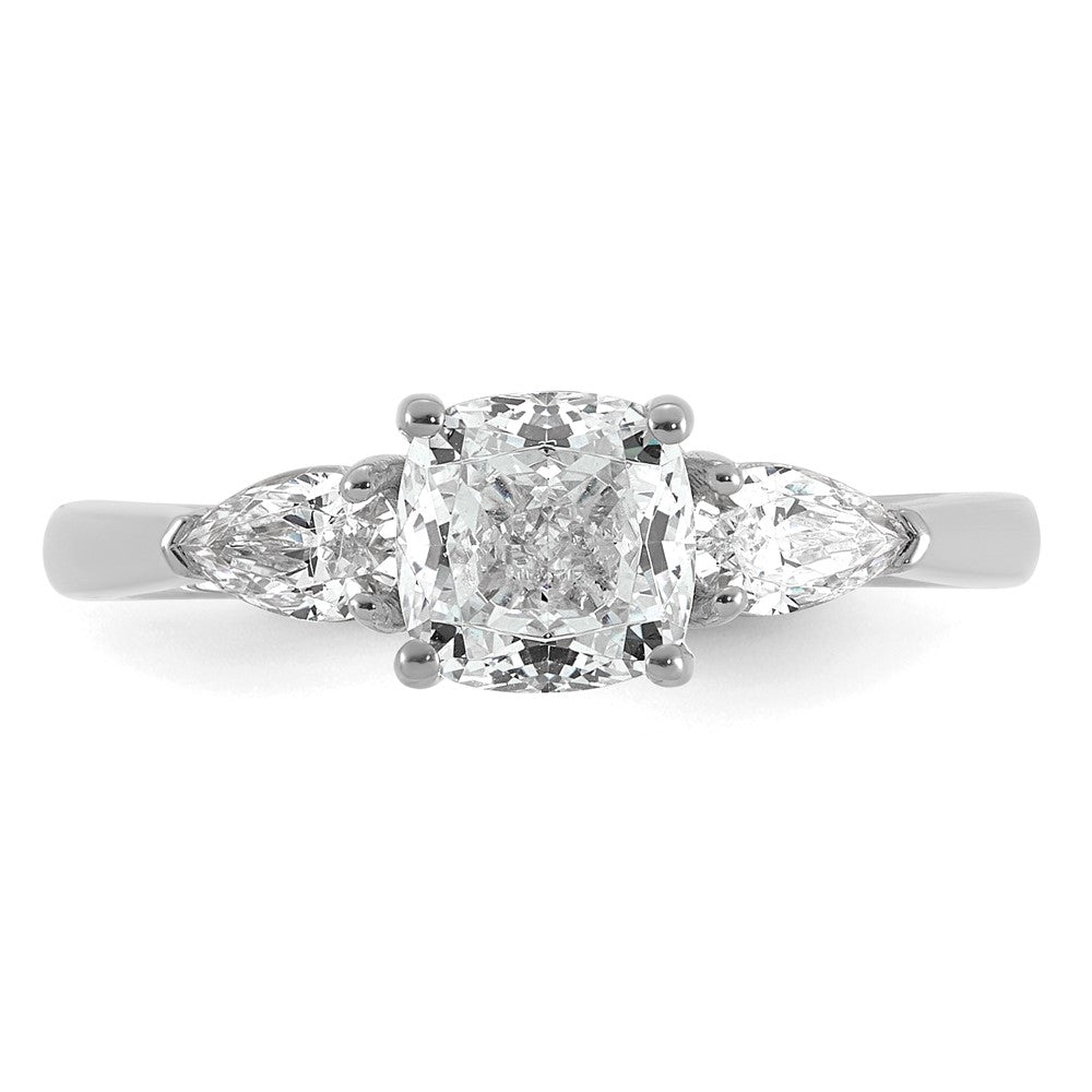 14kw 1 3/8ct Cert Lab Grown Dia VS+ F+ Comp Cushion&Pear 3 Stone Eng Ring