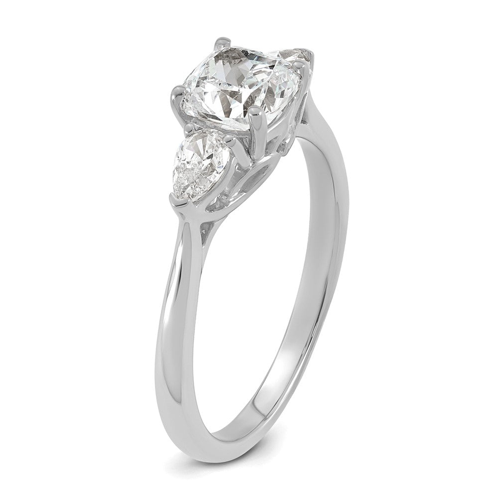 14kw 1 3/8ct Cert Lab Grown Dia VS+ F+ Comp Cushion&Pear 3 Stone Eng Ring