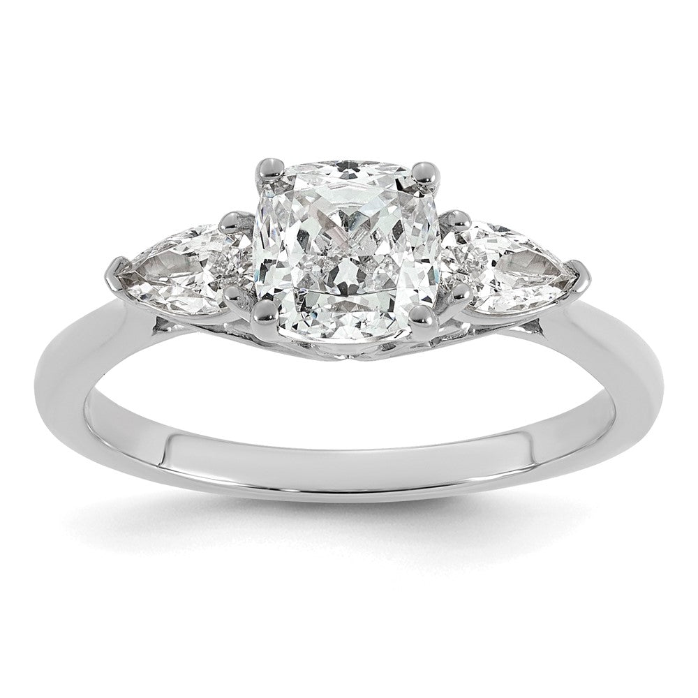 14kw 1 3/8ct Cert Lab Grown Dia VS+ F+ Comp Cushion&Pear 3 Stone Eng Ring