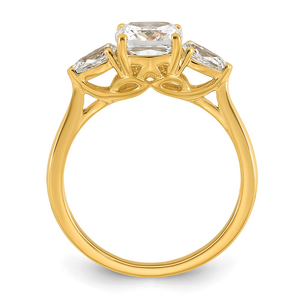 14k 2ct Lab Grown Diamond VS+ F+ Comp Cushion&Pear 3 Stone Eng Ring