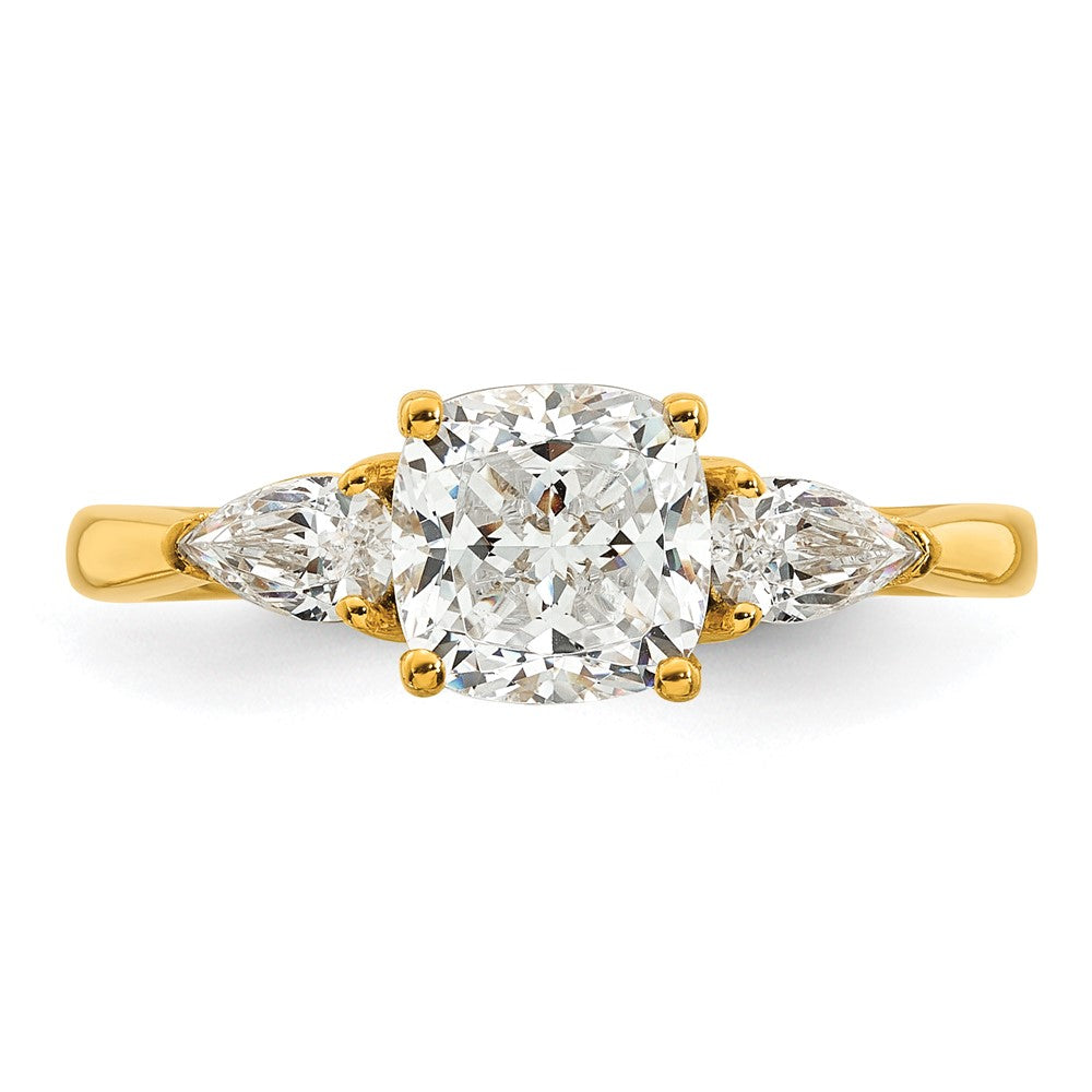 14k 2ct Lab Grown Diamond VS+ F+ Comp Cushion&Pear 3 Stone Eng Ring