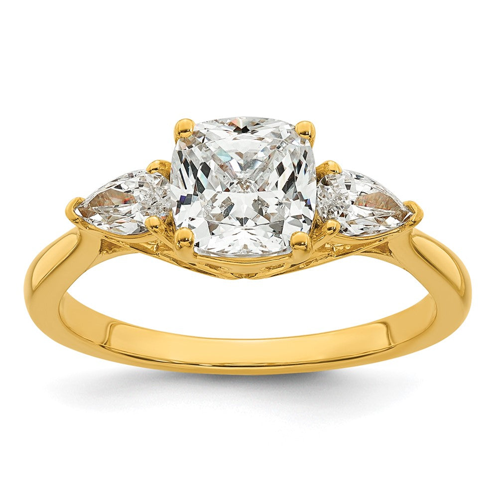 14k 2ct Cert Lab Grown Dia VS+ F+ Comp Cushion&Pear 3 Stone Eng Ring