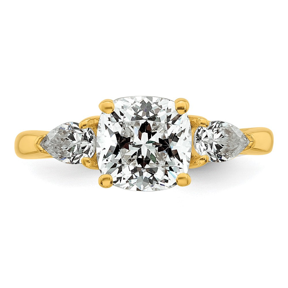 14k 2 1/2ct Lab Grown Diamond VS+ F+ Comp Cushion&Pear 3 Stone Eng Ring