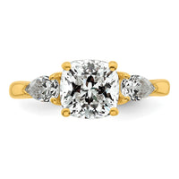 14k 2 1/2ct Lab Grown Diamond VS+ F+ Comp Cushion&Pear 3 Stone Eng Ring
