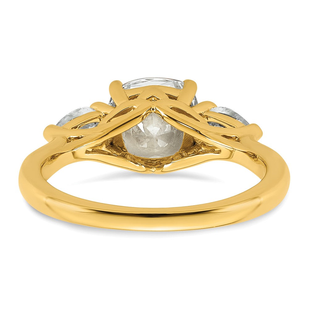 14k 2 1/2ct Lab Grown Diamond VS+ F+ Comp Cushion&Pear 3 Stone Eng Ring