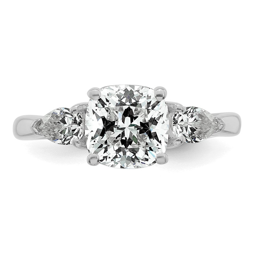 14kw 2 1/2ct Cert Lab Grown Dia VS+ F+ Comp Cushion&Pear 3 Stone Eng Ring