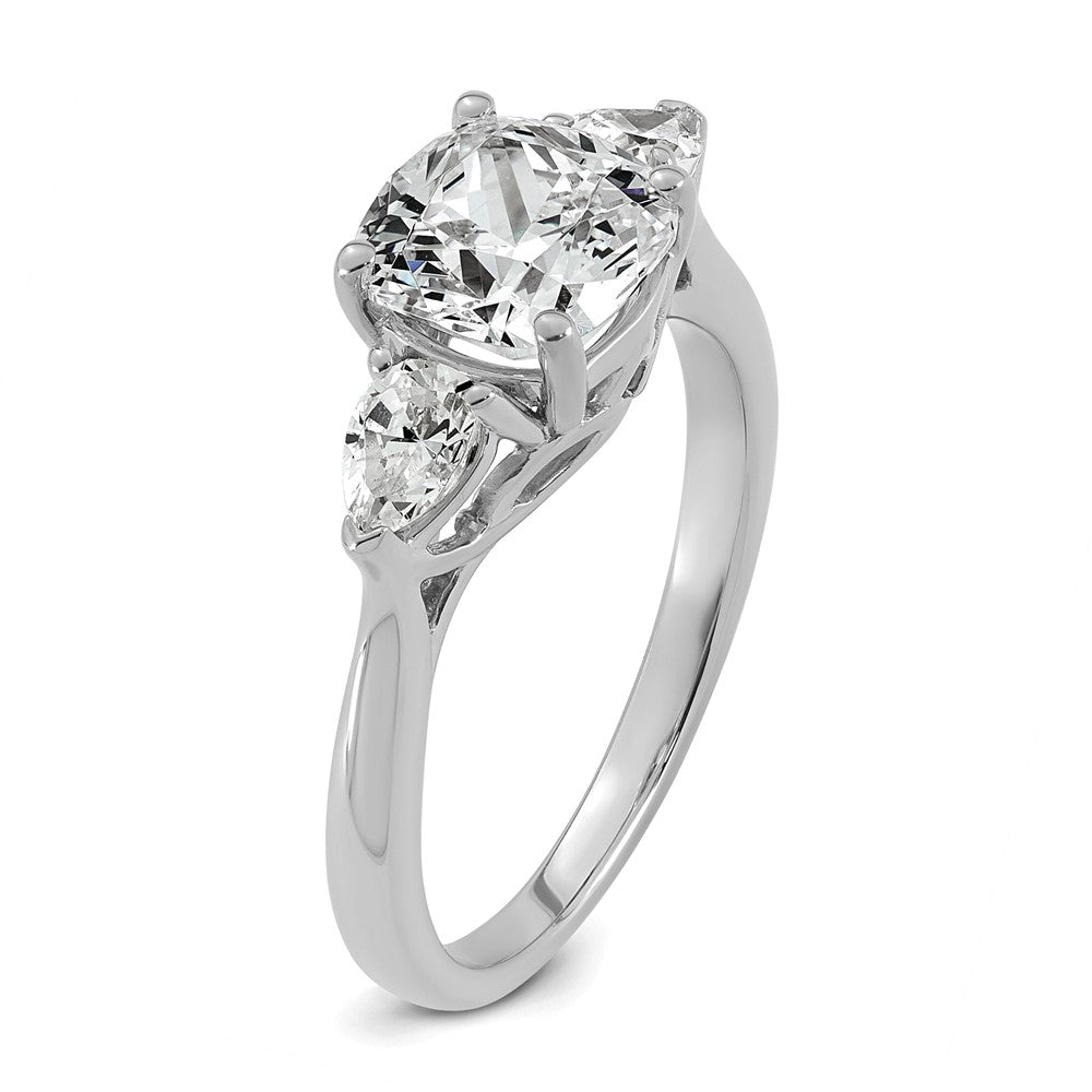 14kw 2 1/2ct Cert Lab Grown Dia VS+ F+ Comp Cushion&Pear 3 Stone Eng Ring