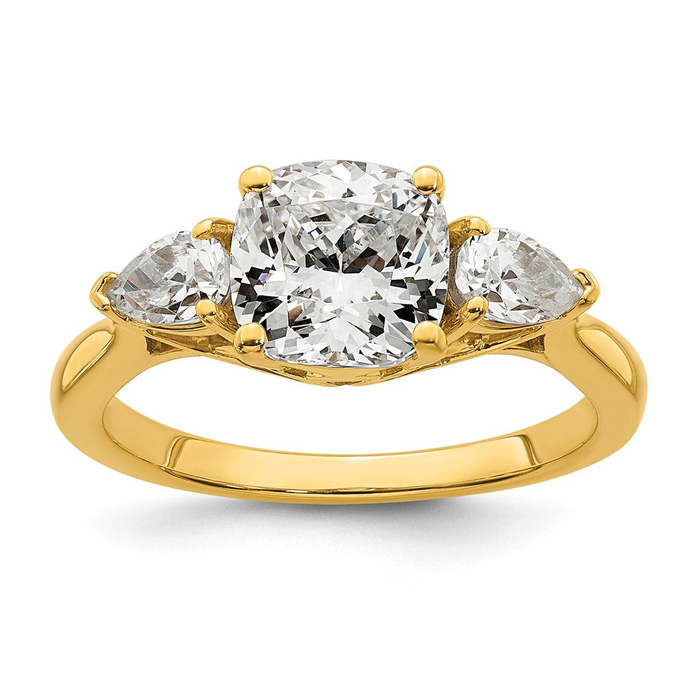 14k 2 1/2ct Cert Lab Grown Dia VS+ F+ Comp Cushion&Pear 3 Stone Eng Ring