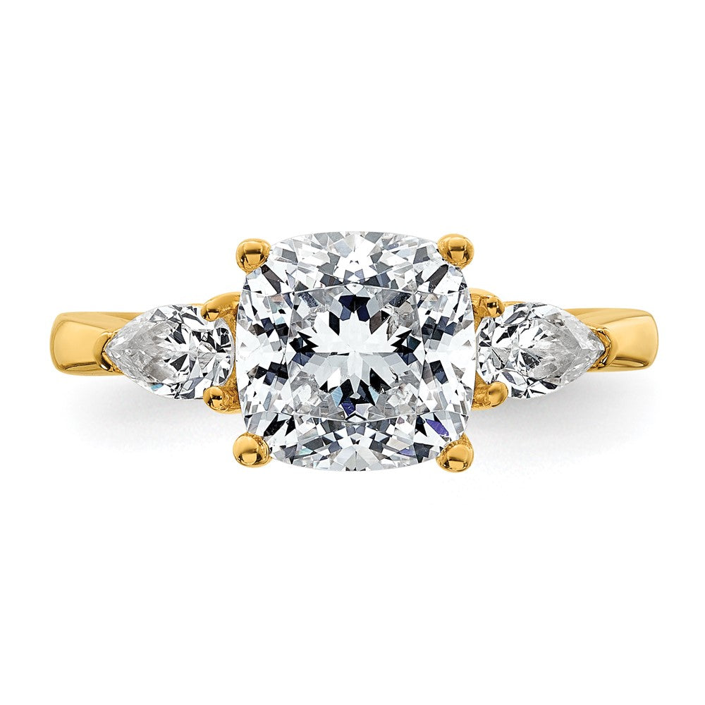 14k 3ct Lab Grown Diamond VS+ F+ Comp Cushion&Pear 3 Stone Eng Ring